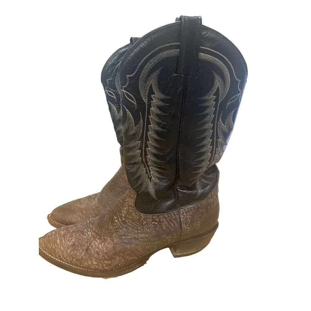 Tony Lama Mens Goat Skin Western Cowboy Boot Sz 8 Gray Black Leather 6250 USA